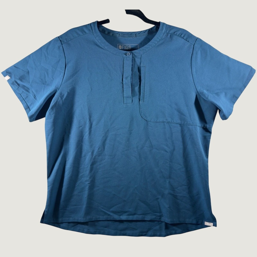 324 | FIGS Womens XL Notched Neck Scrub Top Teal Medical Healthcare Uniform